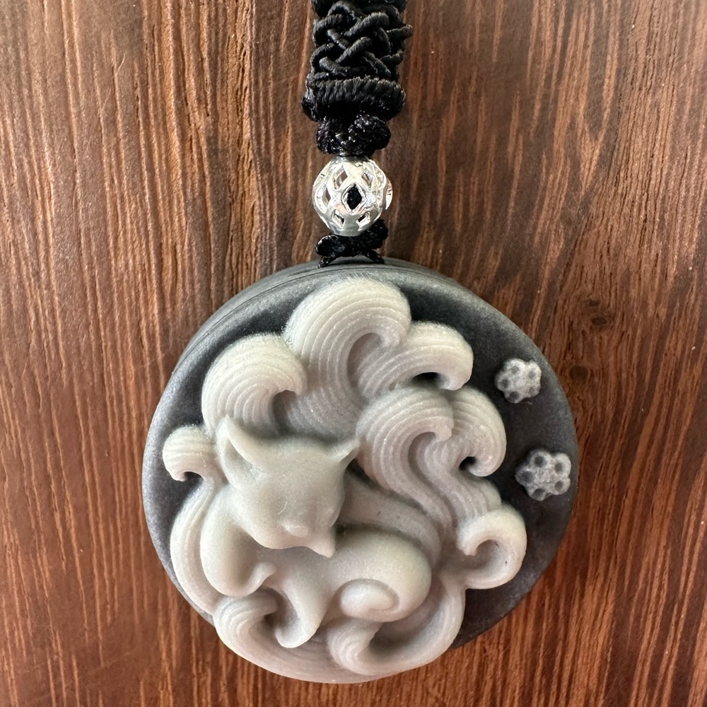 Tai Chi Stone Nine Tail Fox Pendant on Black Adjustable Rope - Picture 7 of 15